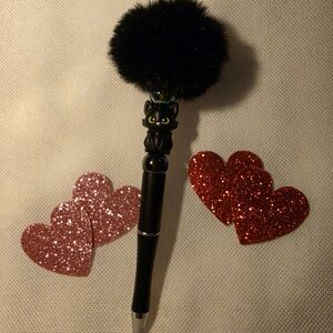 Charming Black Cat Pom Pom Pen